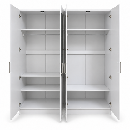 Home Box Oro 4-Door Wardrobe with 2 Mirrors – White – 182 × 60 × 216 cm