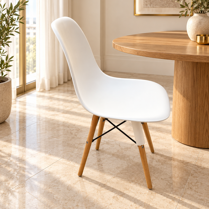 Mahmayi Ultimate Eames Style DSW Dining Chair – White & Natural Wood