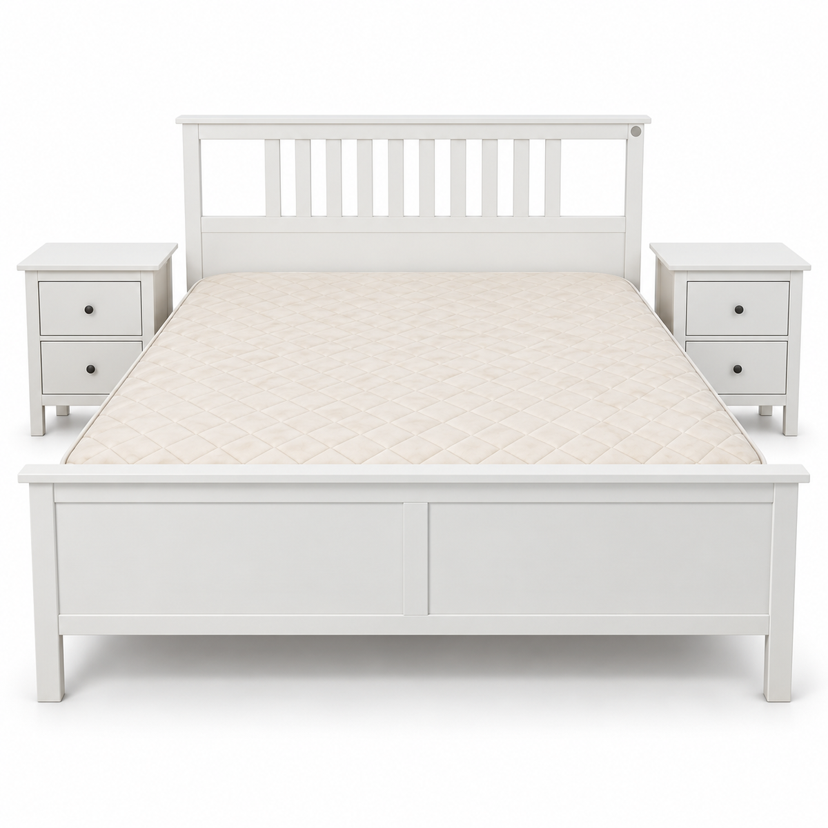 IKEA HEMNES King Bedroom Set with Mattress & 2 Bedside Tables – White – 180 × 200 cm
