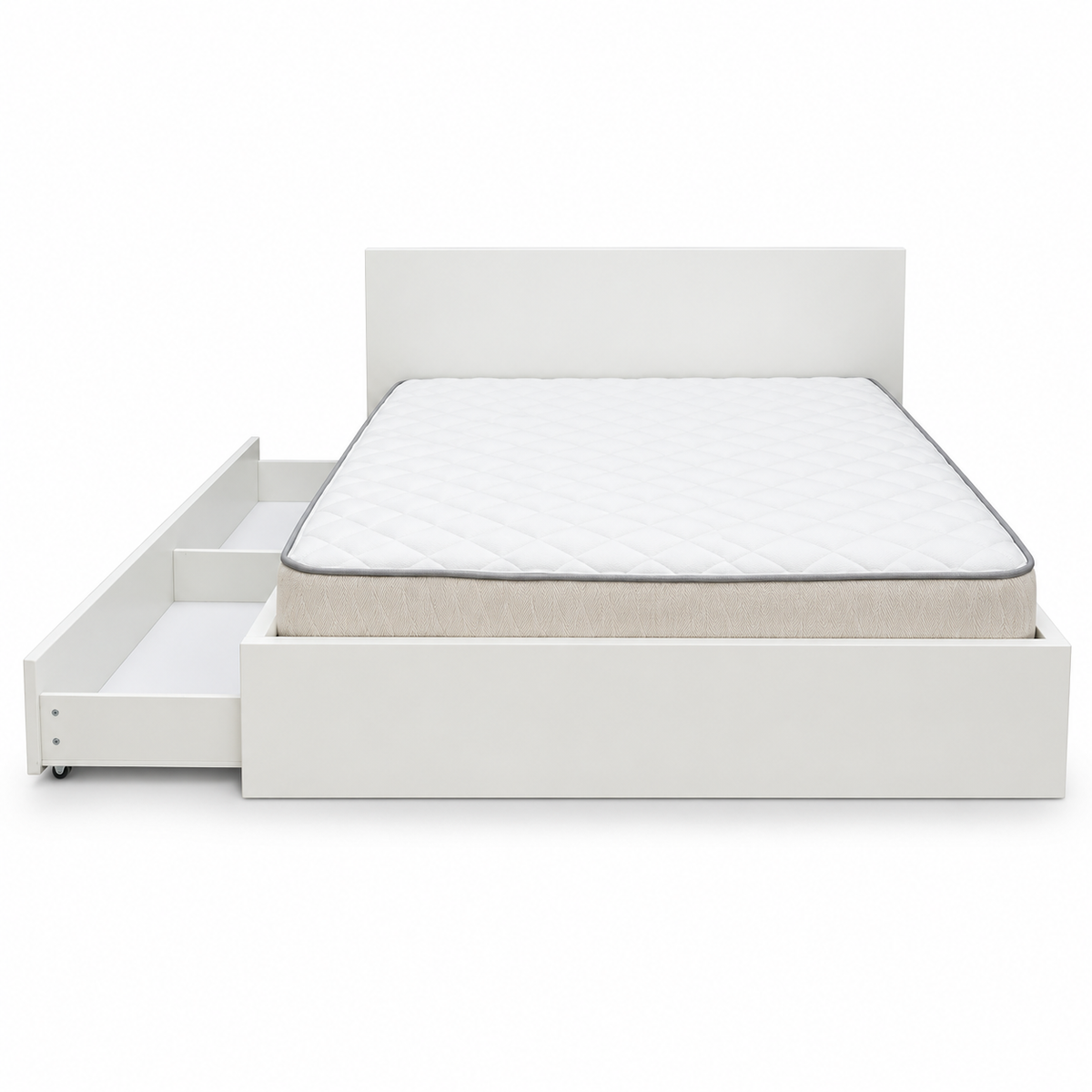 IKEA MALM Double Bed Frame with Underbed Storage & Mattress – White – 160 × 200 cm