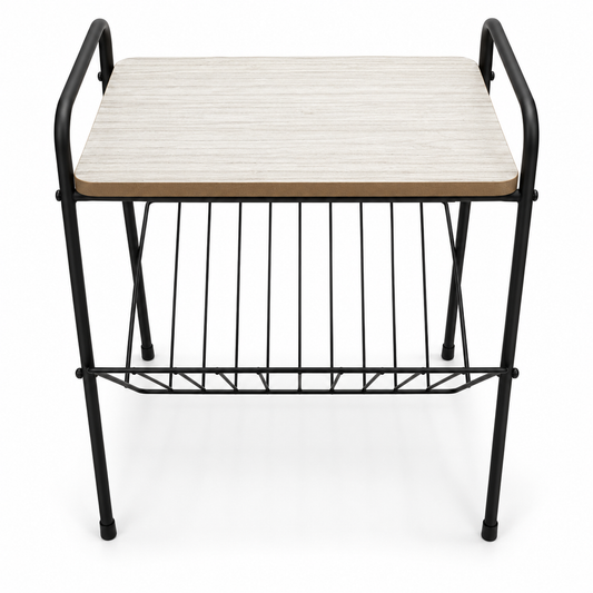 Home Box Modern Side Table with V-Shaped Magazine Rack – Whitewashed Oak & Black – 50 × 30 × 65 cm