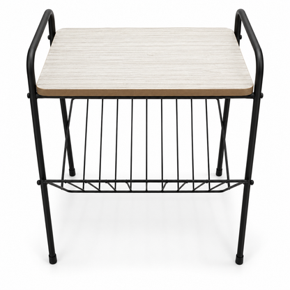 Home Box Modern Side Table with V-Shaped Magazine Rack – Whitewashed Oak & Black