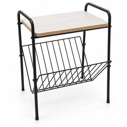 Home Box Modern Side Table with V-Shaped Magazine Rack – Whitewashed Oak & Black