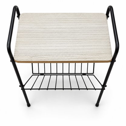 Home Box Modern Side Table with V-Shaped Magazine Rack – Whitewashed Oak & Black