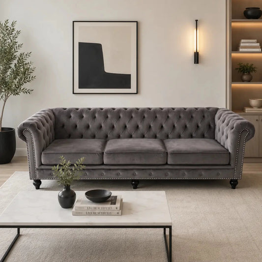 Abbyson Grand Chesterfield Velvet Sofa - used 1 Year - Al Thahani Furniture