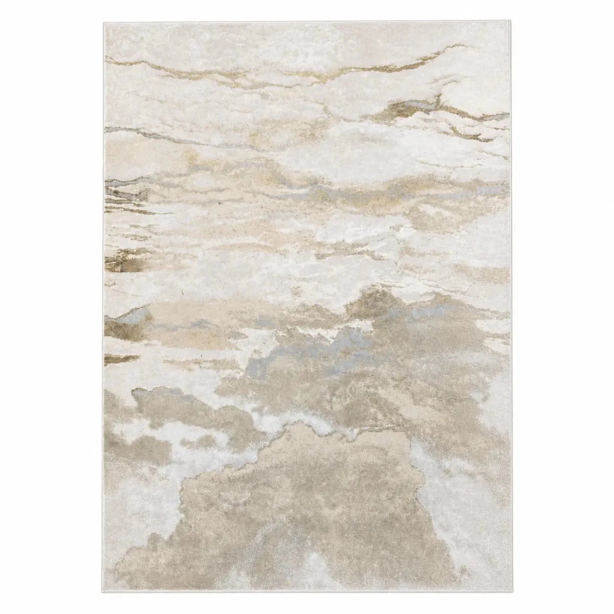 Abstract Marble-Patterned Modern Area Rug | Ivory, Champagne & Metallic Gold, 200x290 cm - used 3 months - Al Thahani Furniture