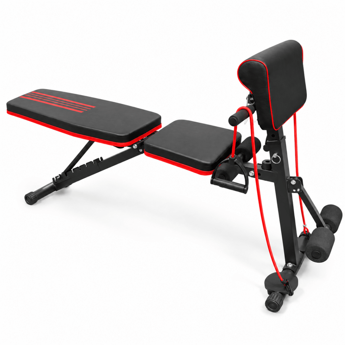 Adjustable Multi-Function Home Gym Workout Bench with Resistance Bands – Black & Red - Al Thahani Furniture