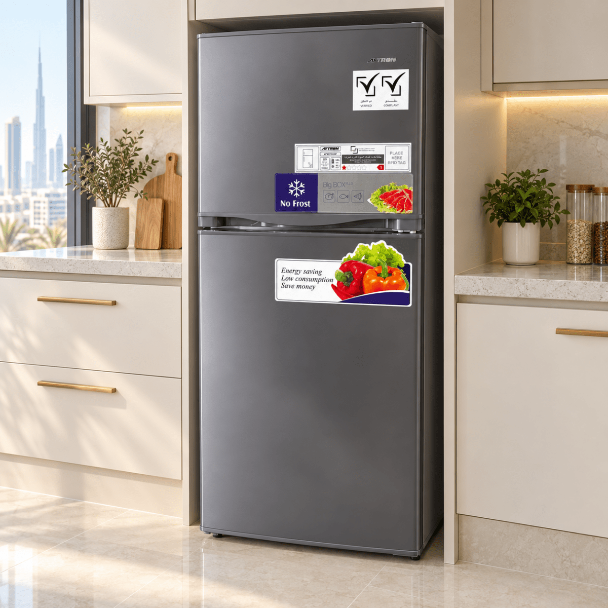 AFTRON AFR275SSF Top Mount No Frost Refrigerator – Dark Silver - Al Thahani Furniture
