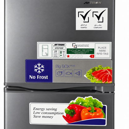 AFTRON AFR275SSF Top Mount No Frost Refrigerator – Dark Silver - Al Thahani Furniture