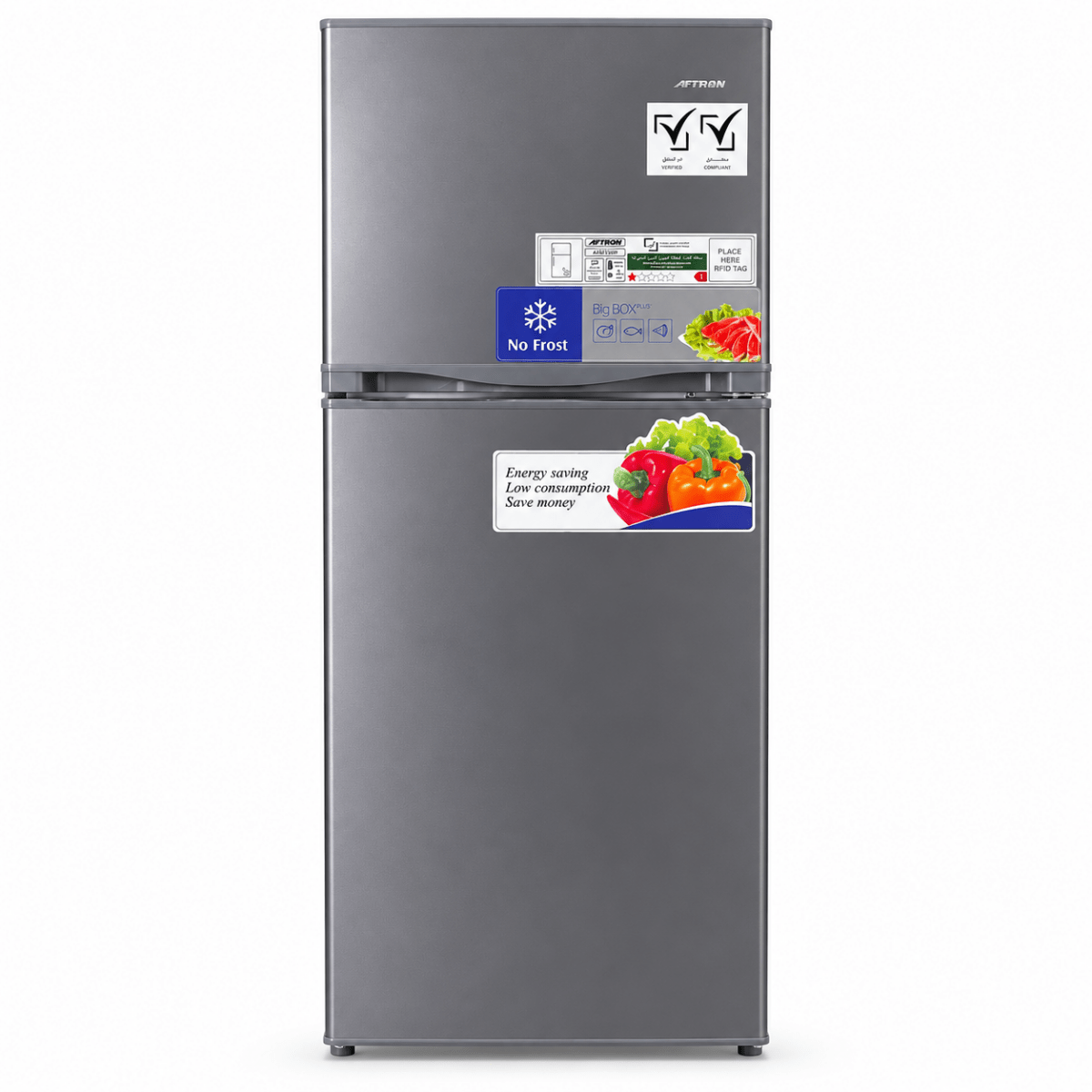 AFTRON AFR275SSF Top Mount No Frost Refrigerator – Dark Silver - Al Thahani Furniture