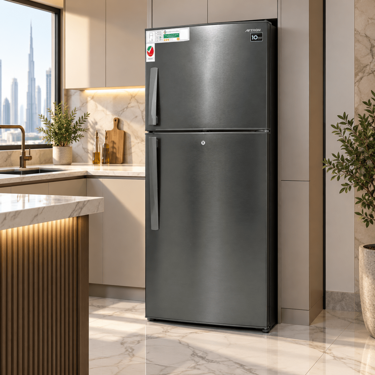 Aftron AFR510SSF 410L Top Mount No Frost Refrigerator – Stainless Steel - Al Thahani Furniture