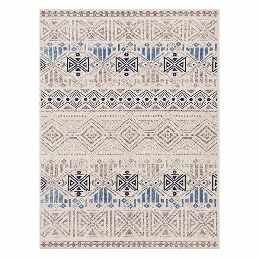 Agia Cream & Blue Area Rug | Distressed Geometric Design, 160x230 cm - used 5 months - Al Thahani Furniture