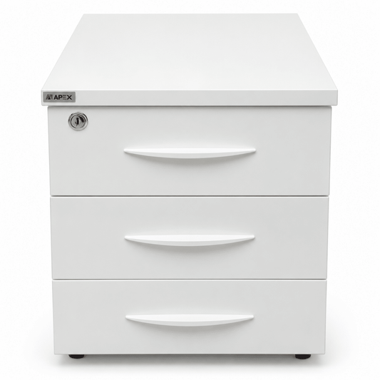 APEX 3-Drawer Mobile Office Pedestal with Lock – White – 42.5 × 49 × 54 cm - Al Thahani Furniture