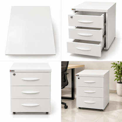 APEX 3-Drawer Mobile Office Pedestal with Lock – White – 42.5 × 49 × 54 cm - Al Thahani Furniture