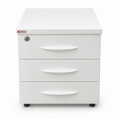 APEX 3-Drawer Mobile Office Pedestal with Lock – White – 42.5 × 49 × 54 cm - Al Thahani Furniture