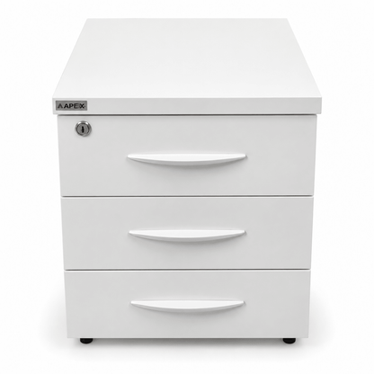 APEX 3-Drawer Mobile Office Pedestal with Lock – White – 42.5 × 49 × 54 cm - Al Thahani Furniture