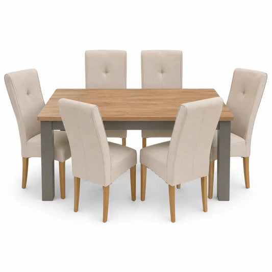 Ashford Dining Table with 6 Ava Fabric Chairs | Country-Style, 160x90 cm - used 8 months - Al Thahani Furniture