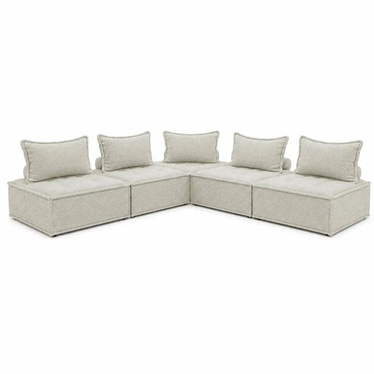 Ashley Bales Taupe 5-Piece Modular Accent Chair Set | Checkered, Armless - used 5 months - Al Thahani Furniture