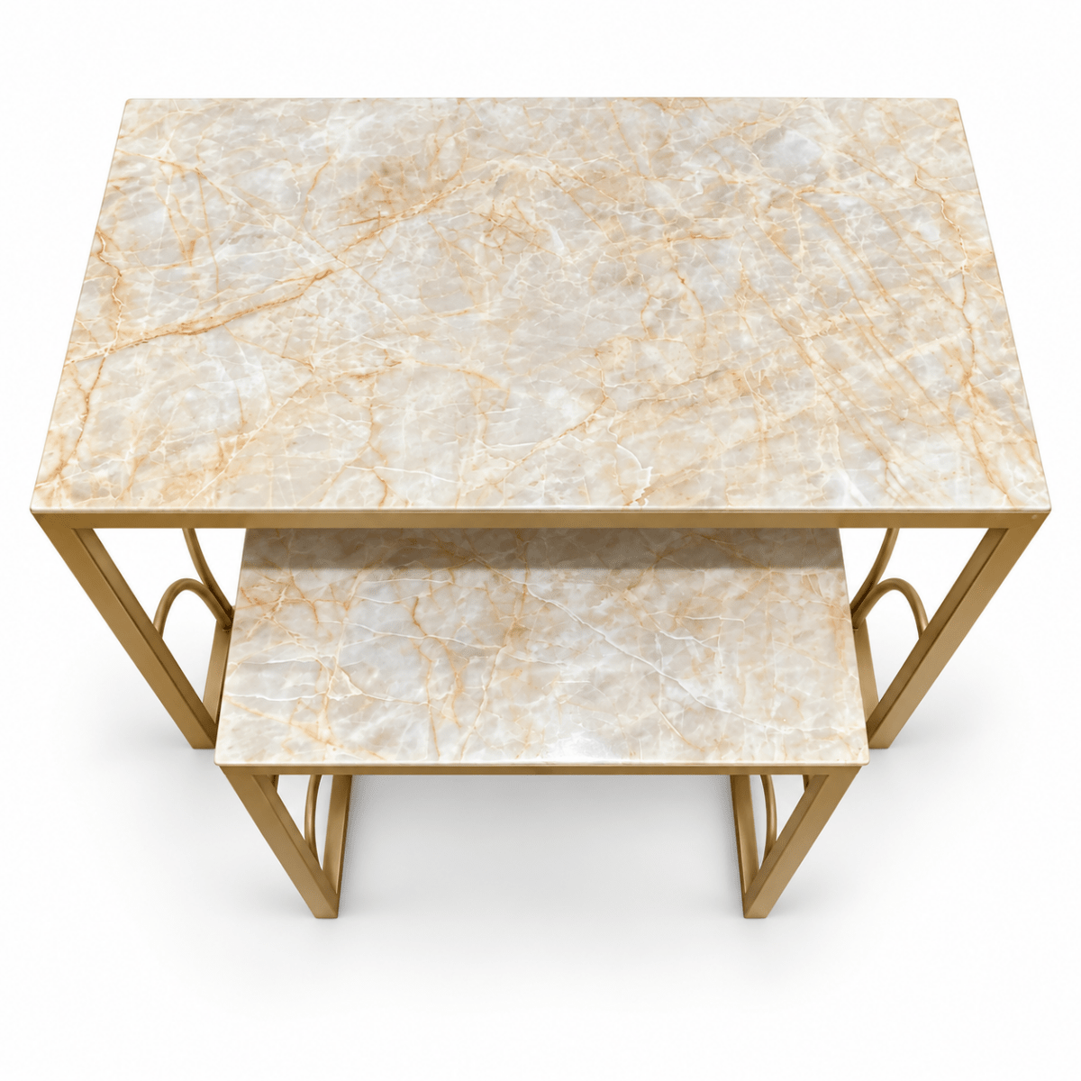 Aurelia Arch 2-Piece Nesting Side Table Set with Marble-Effect Tops – Cream & Gold - Al Thahani Furniture