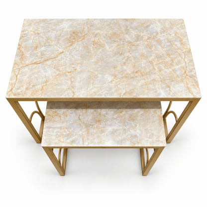 Aurelia Arch 2-Piece Nesting Side Table Set with Marble-Effect Tops – Cream & Gold - Al Thahani Furniture
