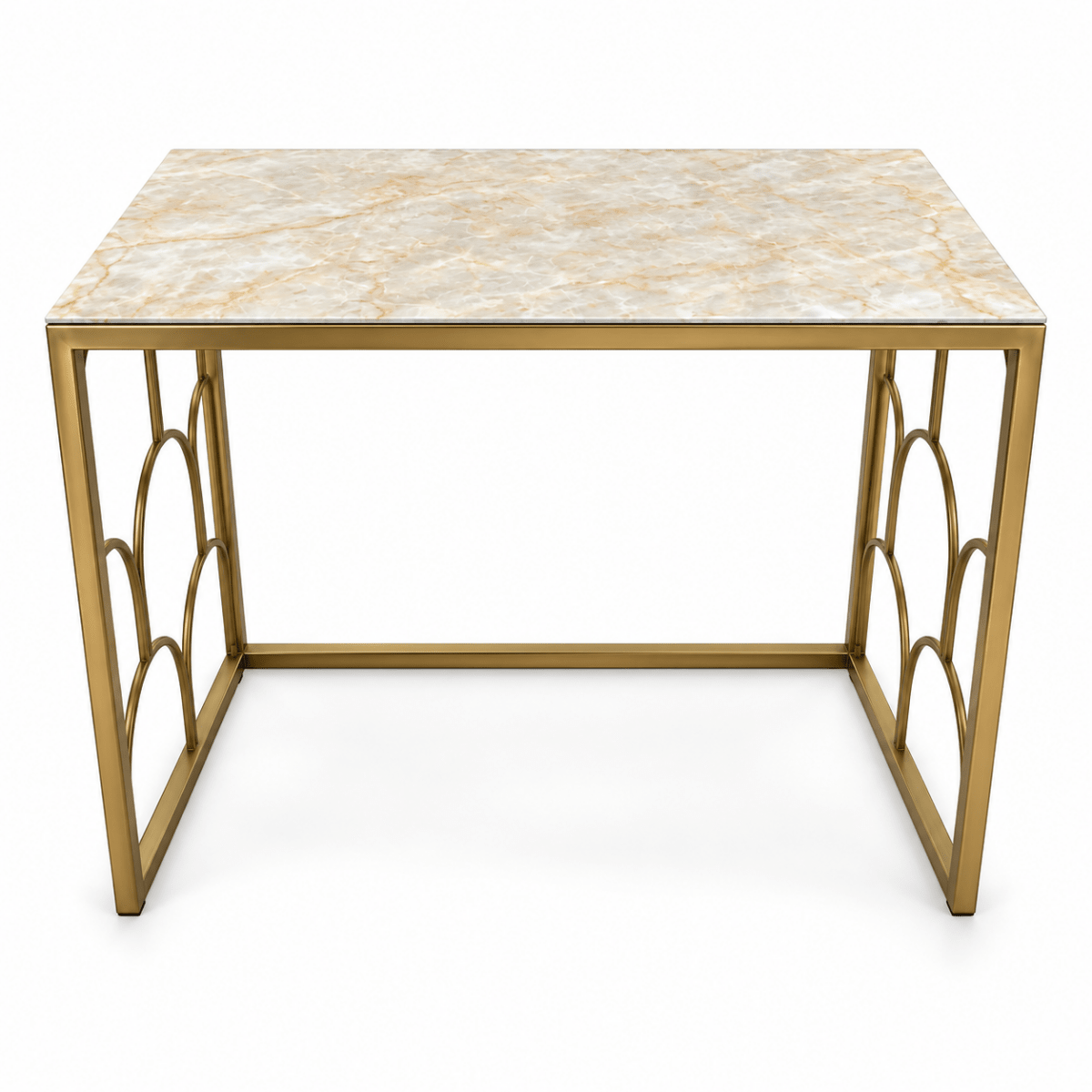Aurelia Arch 2-Piece Nesting Side Table Set with Marble-Effect Tops – Cream & Gold - Al Thahani Furniture
