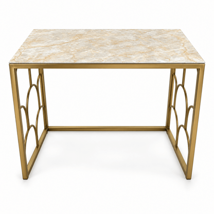 Aurelia Arch 2-Piece Nesting Side Table Set with Marble-Effect Tops – Cream & Gold - Al Thahani Furniture