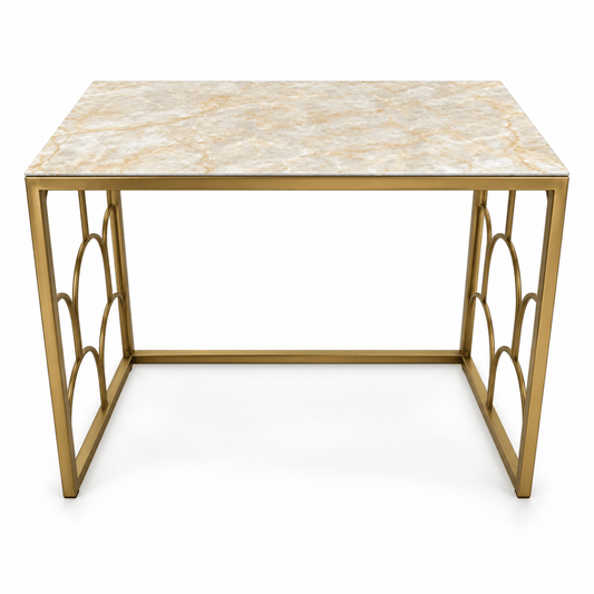 Aurelia Arch 2-Piece Nesting Side Table Set with Marble-Effect Tops – Cream & Gold - Al Thahani Furniture