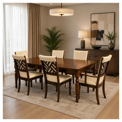 Bailey 6-Seater Wooden Top Dining Set | Rubberwood, Traditional Design - used 8 months - Al Thahani Furniture