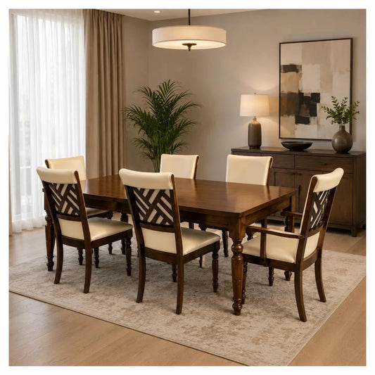 Bailey 6-Seater Wooden Top Dining Set | Rubberwood, Traditional Design - used 8 months - Al Thahani Furniture
