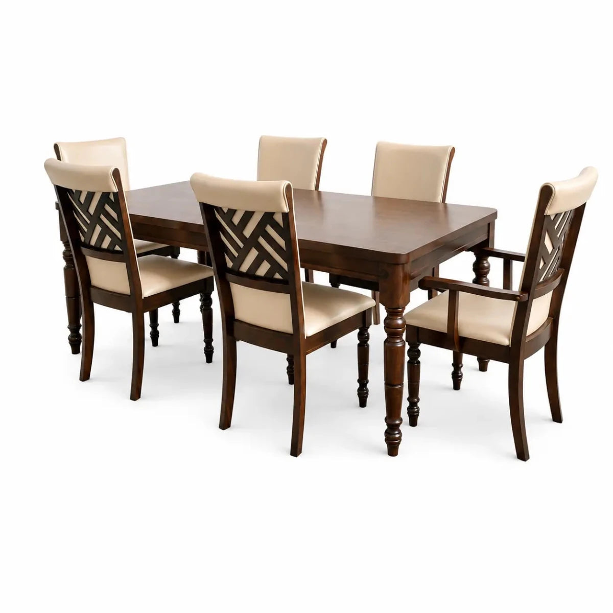 Bailey 6-Seater Wooden Top Dining Set | Rubberwood, Traditional Design - used 8 months - Al Thahani Furniture