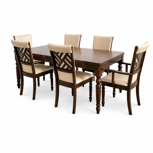 Bailey 6-Seater Wooden Top Dining Set | Rubberwood, Traditional Design - used 8 months - Al Thahani Furniture