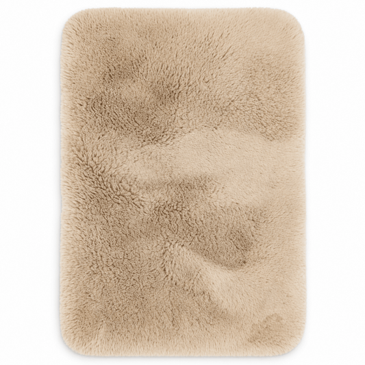 Beige Plush High-Pile Bath Mat – Soft Rectangular Design - Al Thahani Furniture