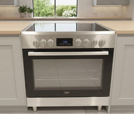 Beko 90 cm Ceramic Electric Cooker – 5 - Zone Hob, Large 108L Oven, A+ Energy Rating - althahanifurniture