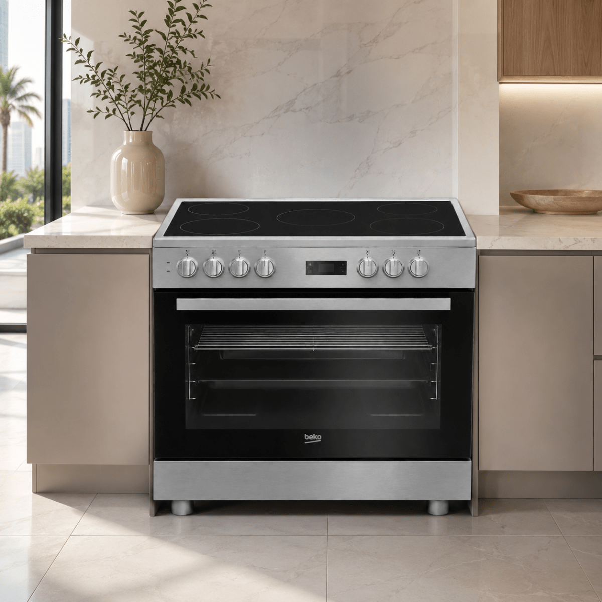 Beko GM 17300 GX NS 90cm 5-Zone Ceramic Electric Cooker – Stainless Steel - Al Thahani Furniture