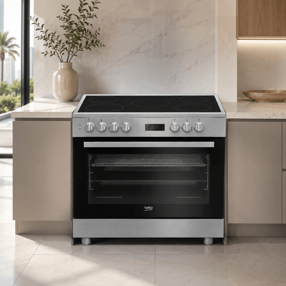 Beko GM 17300 GX NS 90cm 5-Zone Ceramic Electric Cooker – Stainless Steel - Al Thahani Furniture