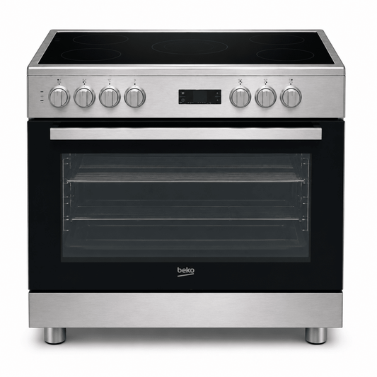 Beko GM17300GXNS 90x60cm Freestanding Ceramic Electric Cooker | Stainless Steel & Black Glass - used 7 months - Al Thahani Furniture