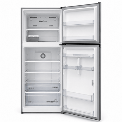 Beko RDNT401XS 409L Top-Mount Refrigerator – Brushed Silver - Al Thahani Furniture