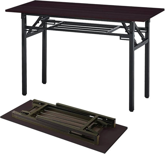 Black Metal Frame Folding Table | Dark Wood Grain Top - althahanifurniture