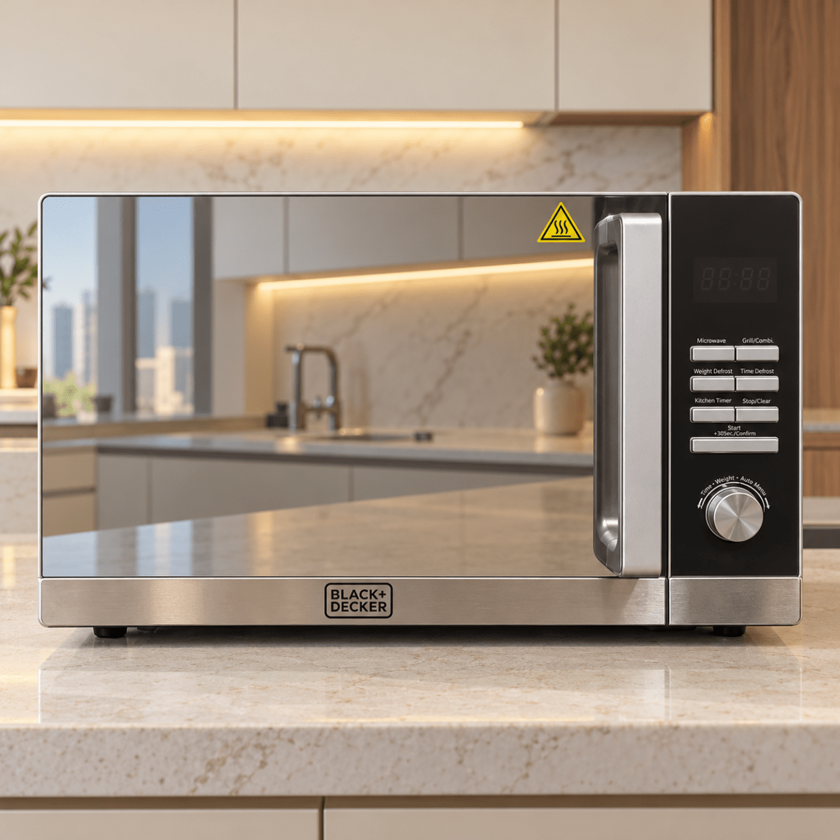 BLACK+DECKER 30L Microwave Oven with Grill – MZ30PGSS – Silver Mirror Finish - Al Thahani Furniture