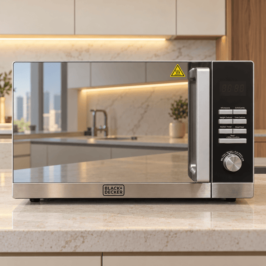 BLACK+DECKER 30L Microwave Oven with Grill – MZ30PGSS – Silver Mirror Finish - Al Thahani Furniture