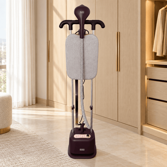 BLACK+DECKER GSTD2450-B5 2400W Twin Pole Garment Steamer with Ironing Board – Burgundy - Al Thahani Furniture