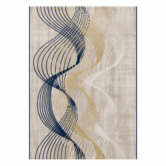 BODHIS Modern Runner Rug | Navy Blue & Gold Wave Pattern, 150x233 cm - used 2 months - Al Thahani Furniture