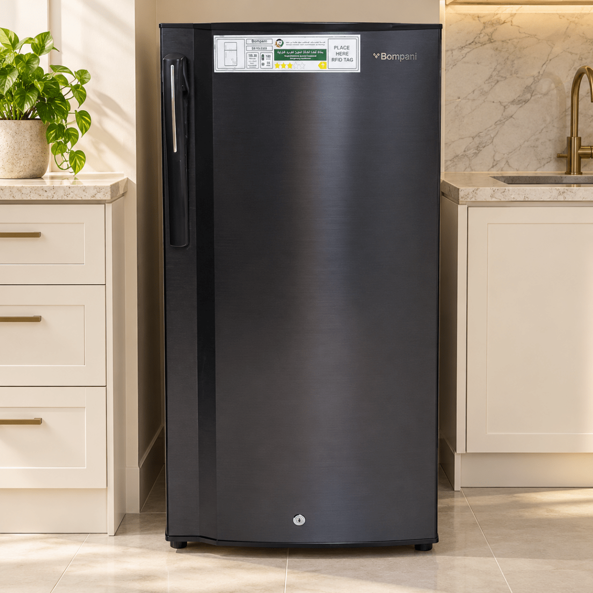 Bompani BR180SSN 150L Single-Door Refrigerator with Top Freezer – Dark Stainless Steel - Al Thahani Furniture