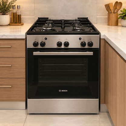 Bosch 4-Burner Freestanding Gas Cooker with Oven – Stainless Steel – 60 × 60 cm - Al Thahani Furniture