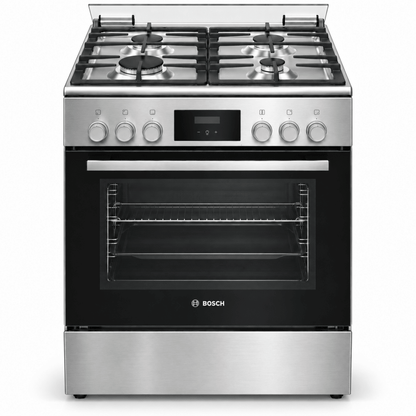 Bosch Series 4 HXQ38AE50M 60cm Dual-Fuel Cooker – 4 Gas Burners & 66L Electric Oven – Stainless Steel - Al Thahani Furniture