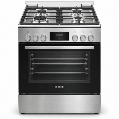 Bosch Series 4 HXQ38AE50M 60cm Dual-Fuel Cooker – 4 Gas Burners & 66L Electric Oven – Stainless Steel - Al Thahani Furniture
