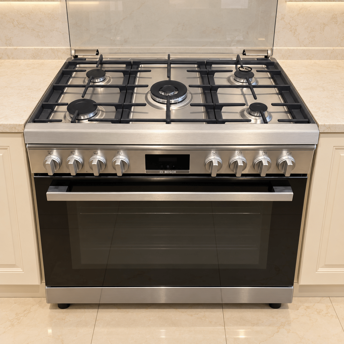 Bosch Series 6 90cm 5-Burner Gas Cooker with 125L Oven – HGW3ASQ50M – Stainless Steel - Al Thahani Furniture