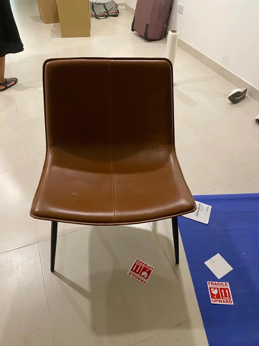 Breton Faux Leather Armless Chair | Brown Leather Look & Metallic Frame - althahanifurniture