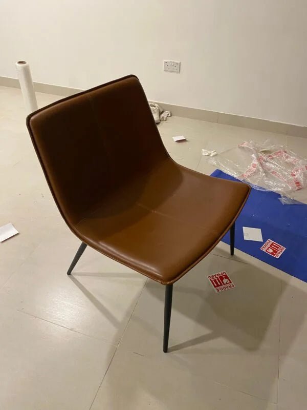 Breton Faux Leather Armless Chair | Brown Leather Look & Metallic Frame - althahanifurniture