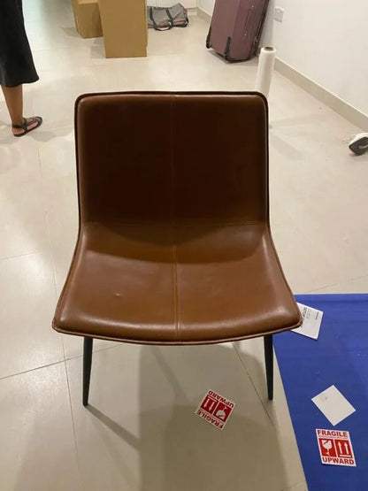 Breton Faux Leather Armless Chair | Brown Leather Look & Metallic Frame - althahanifurniture